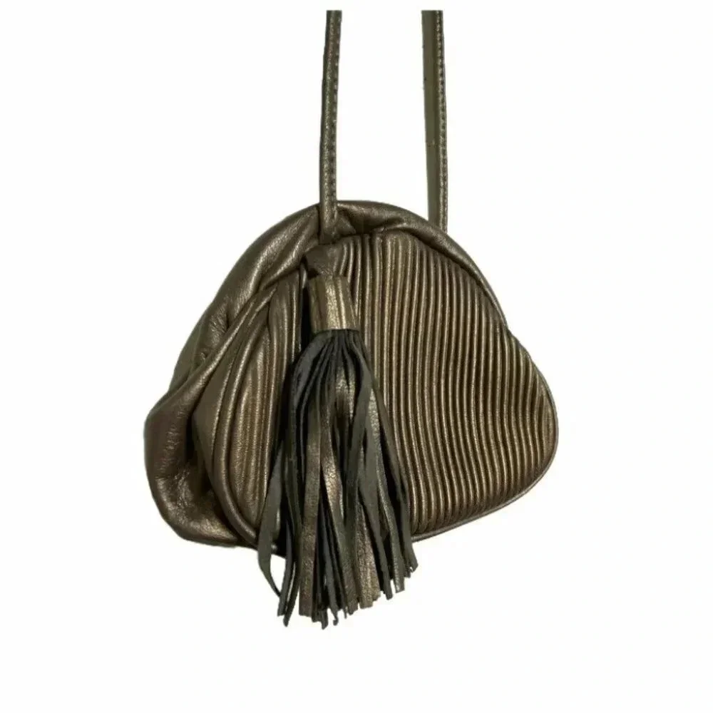 Basix New York small metallic ribbed tassel‎ bag
